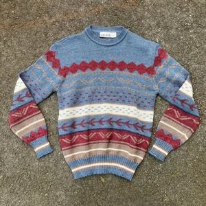 Vintage 1980s gary reed abstract blue red white crewneck sweater